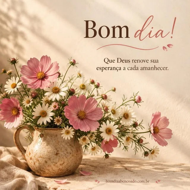 Flores delicadas com a mensagem Que Deus renove sua esperança a cada amanhecer